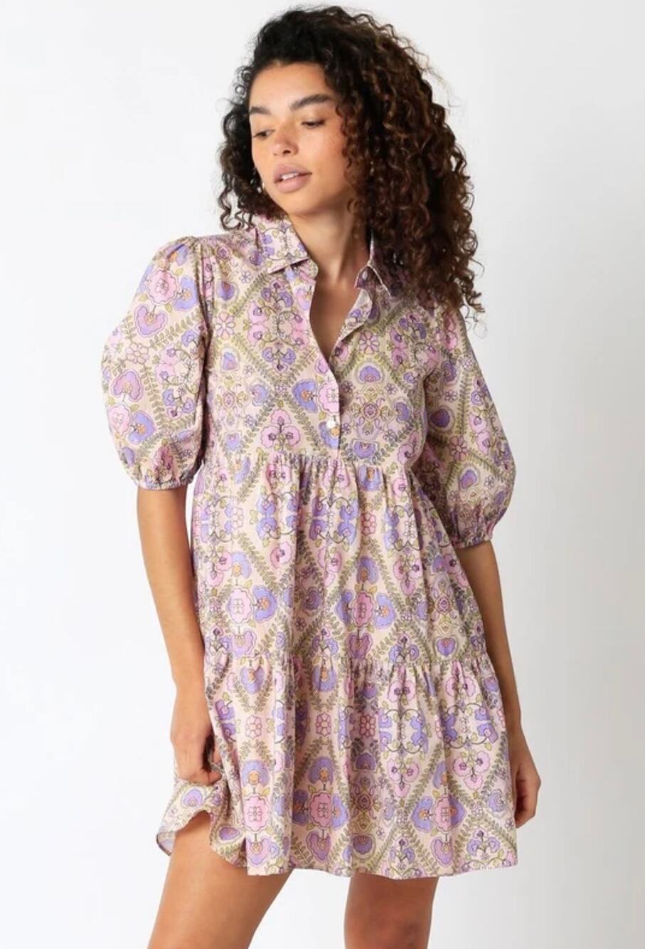 Olivaceous Diana Cotton Voile Mini Dress Pink & Purple Size Large